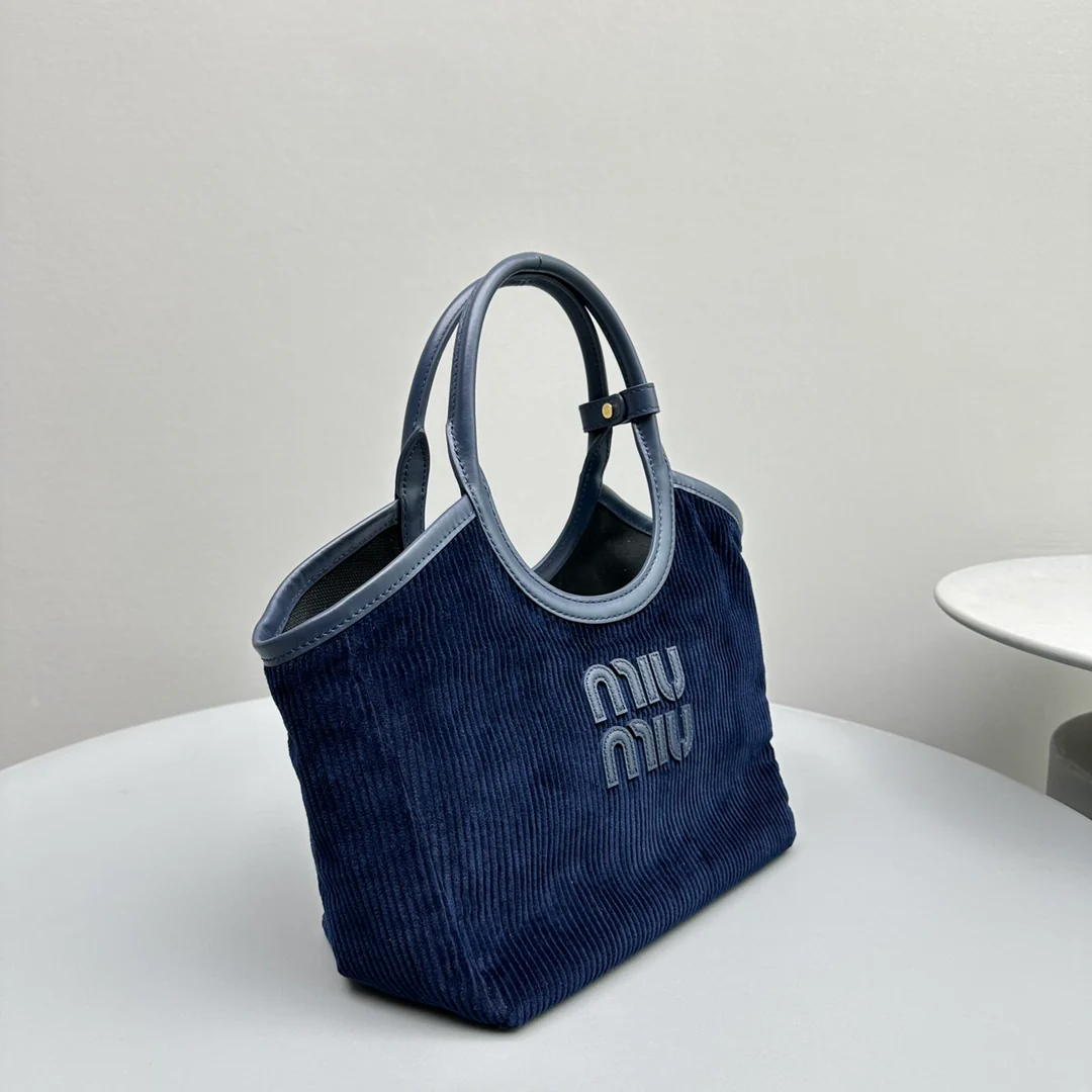 Сумка-тоут Miu Miu Ivy - Вельветовая - Маленькая - Темно-синяя