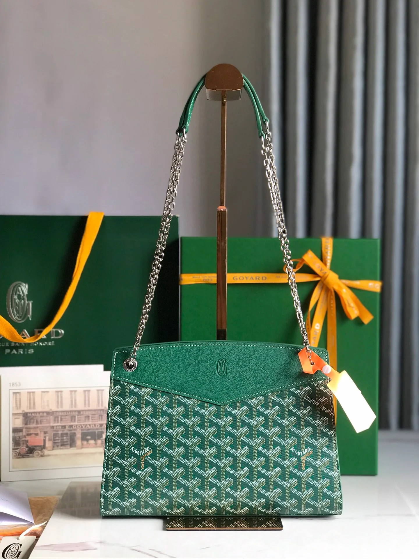 Кожаная сумка Goyard Rouette на цепочке - Mimi - зеленая