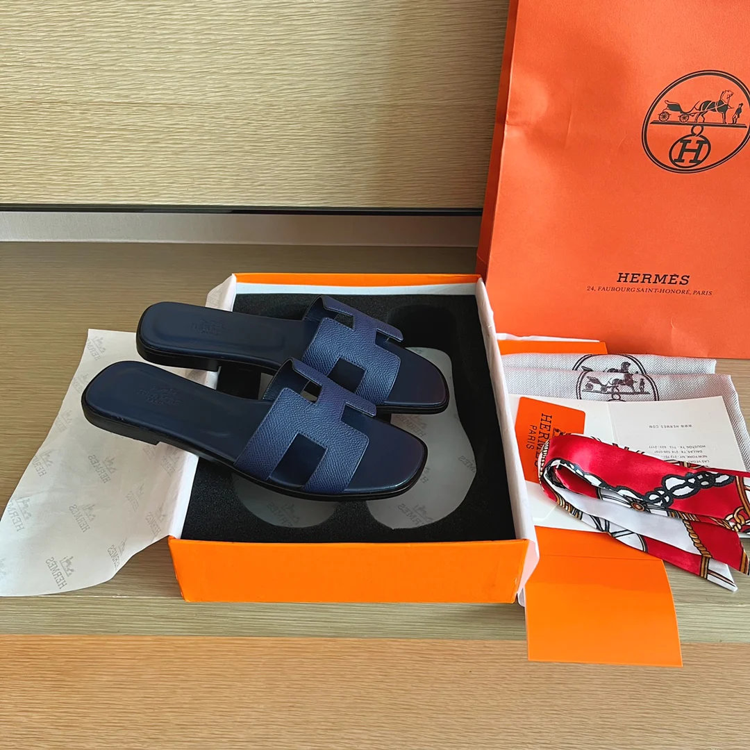 Тапочки Hermes H на плоской подошве - серия с принтом пальмовых листьев - подошва с полным покрытием - 2 шт.