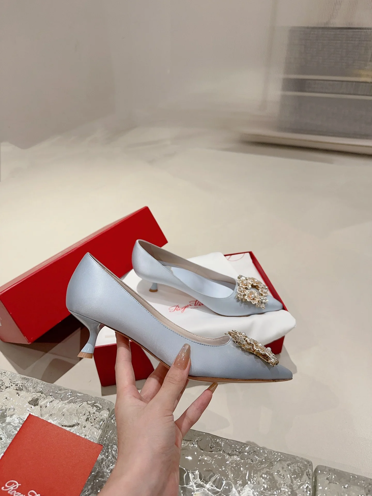 Туфли с квадратным носком и пряжкой - 2024 - Высокие каблуки - Синие