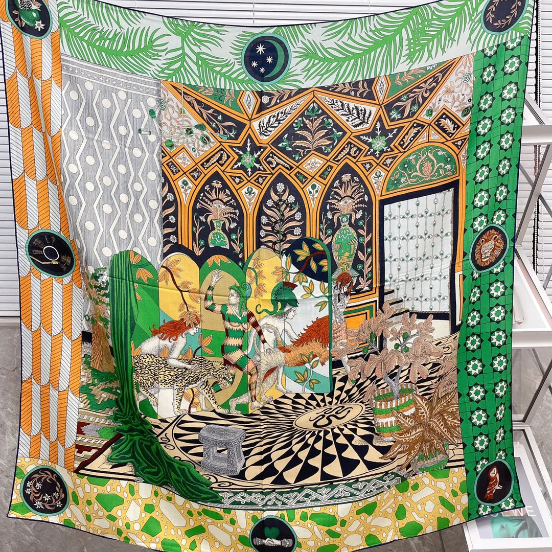 Большой двусторонний шарф Hermes - 140 см - 30 - Шелк 70 - Шерсть - 2