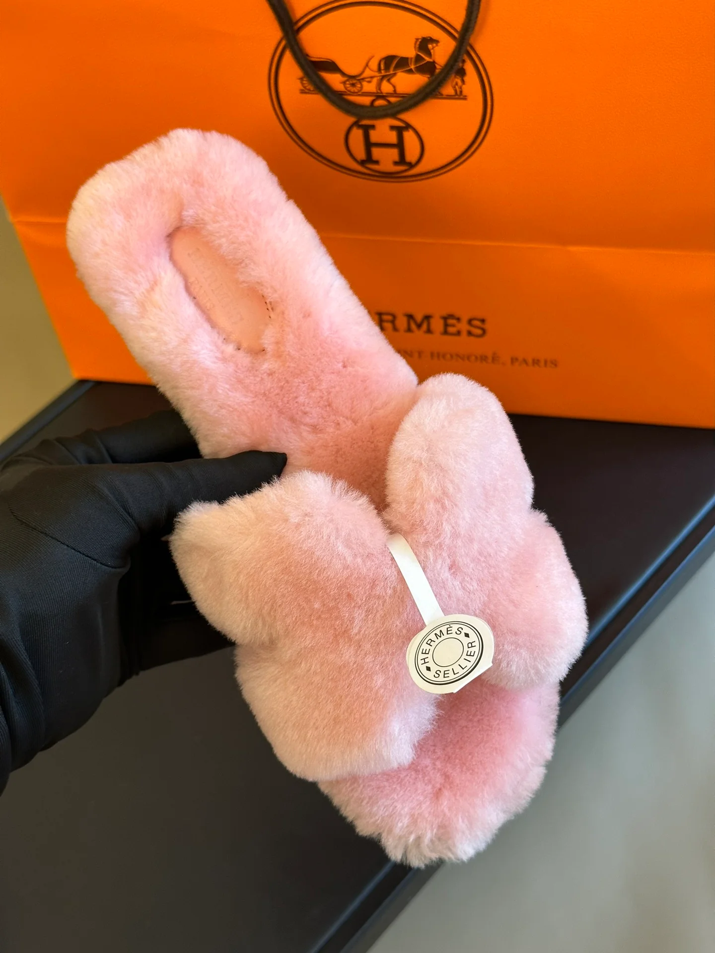 Шерстяные тапочки Hermes 2024 - розовые