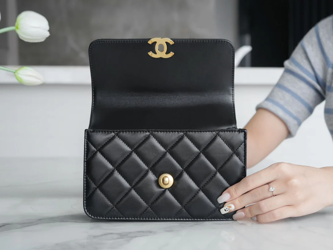 Chanel 24c Double Gold Ball CF Mini 19 Black