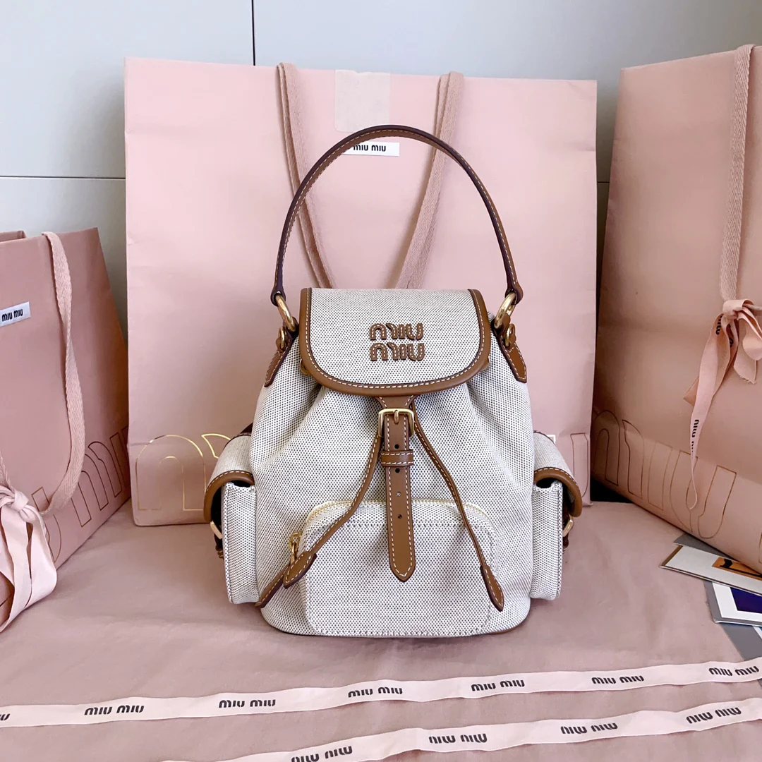 Рюкзак Miu Miu-5bz043-мини-из льна, миндальный цвет