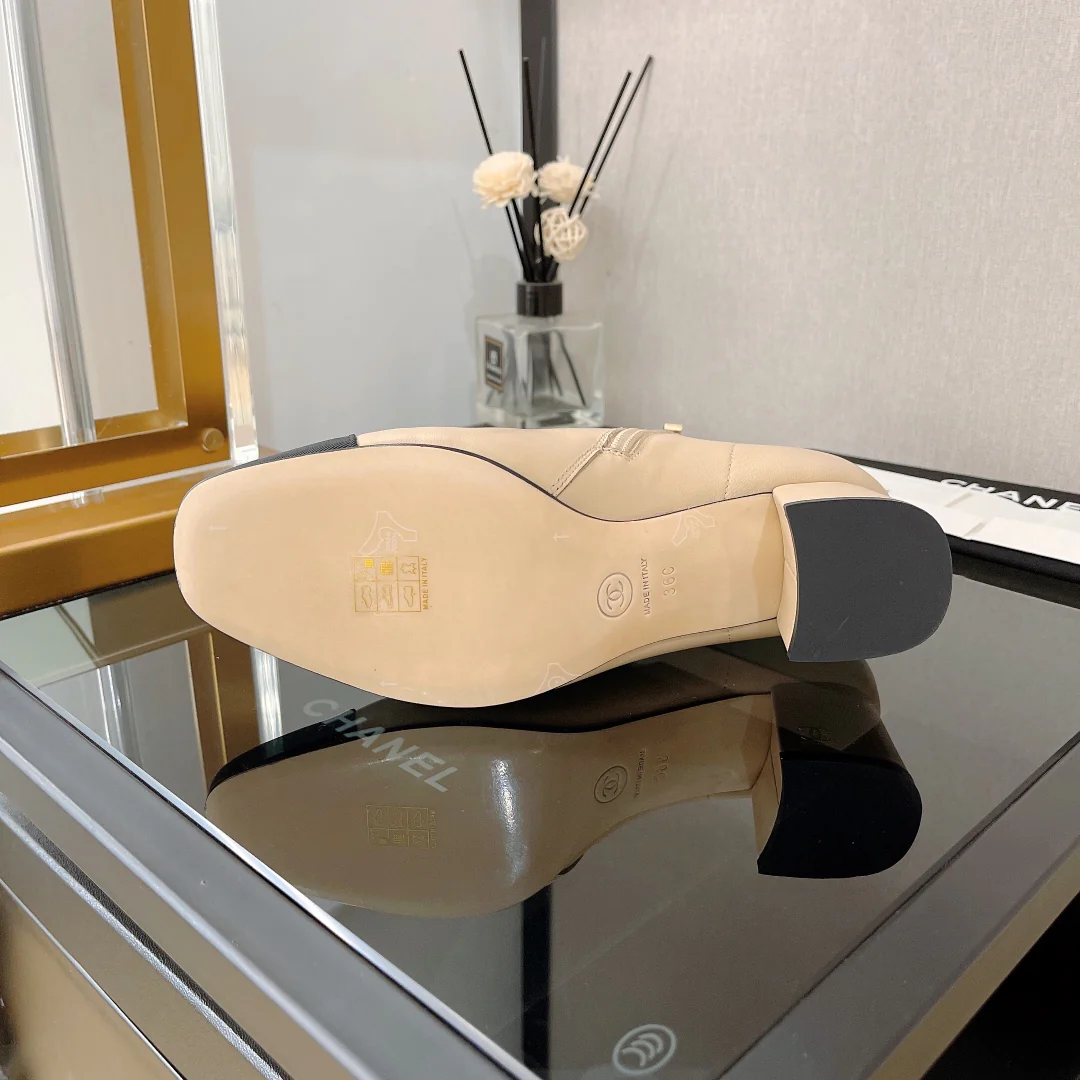 Ботильоны Chanel на шерстяной подкладке - бежевые