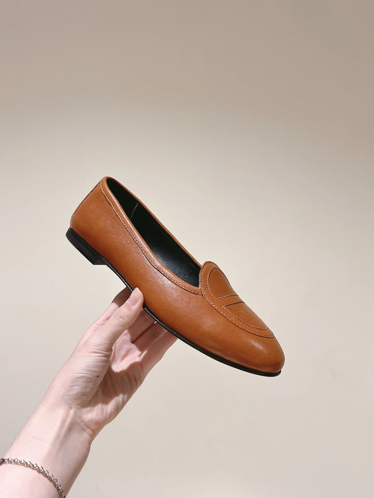 Кожаные балетки Hermes 2024 - Кофейно-коричневые