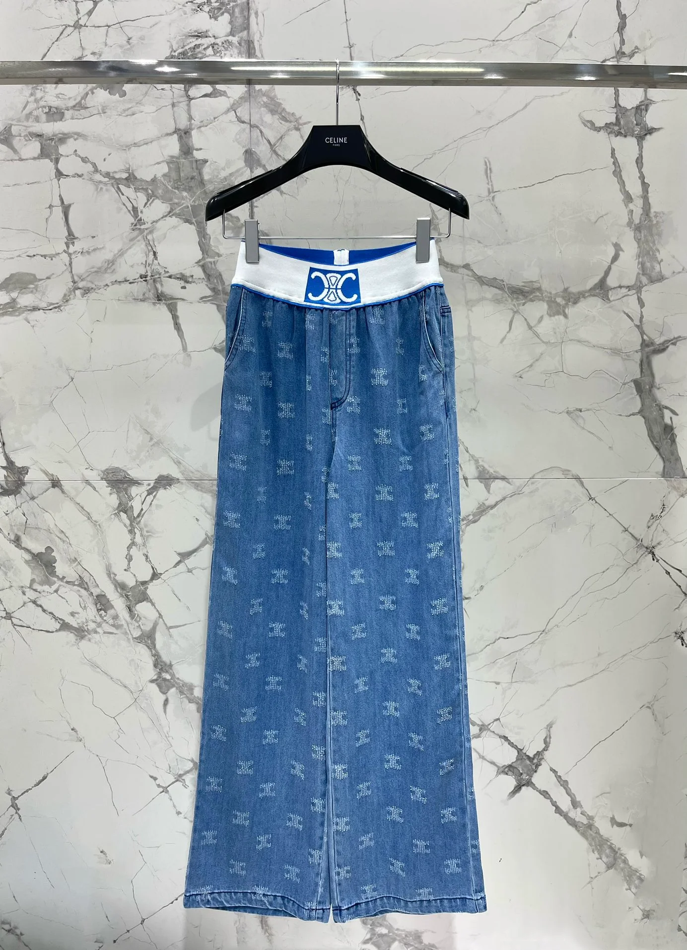 Новые поступления: шелковые брюки с широкими штанинами Celine 2403-24 весна/лето, синие.