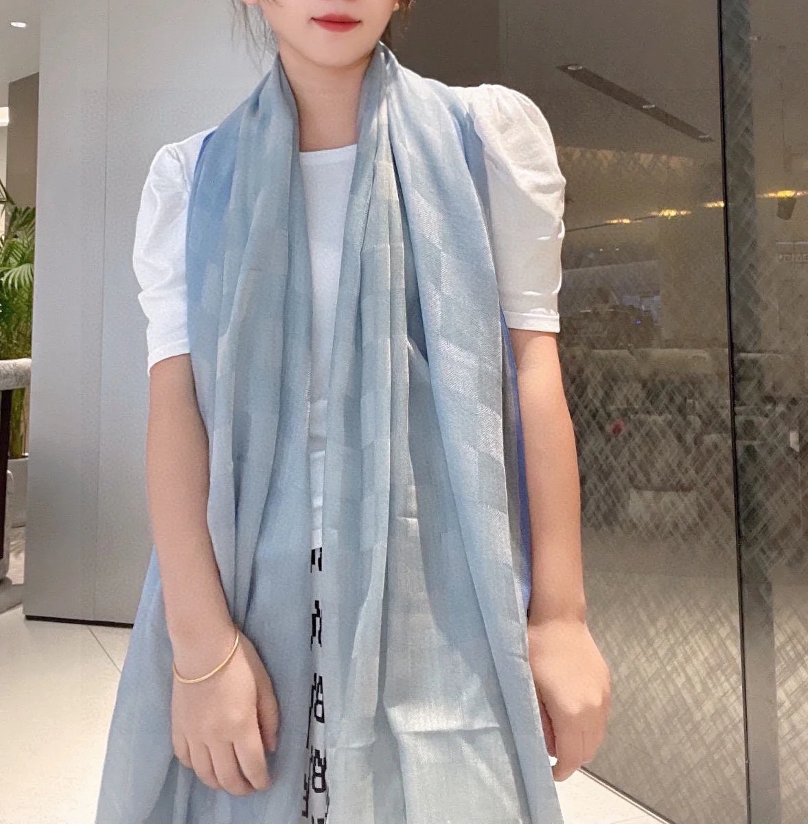 Классический клетчатый кашемировый шарф LV - 105 см - 180 см - синий