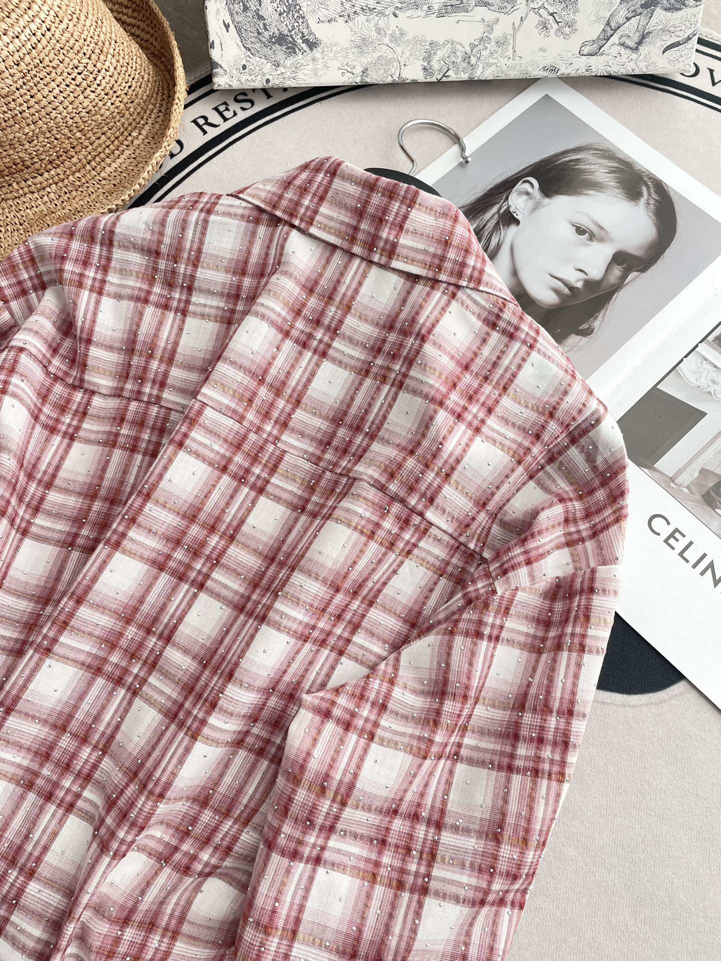 Miu Miu - 2404 - Классическая клетчатая рубашка, украшенная стразами - Красная