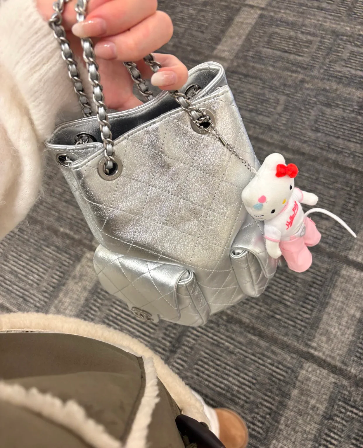 Рюкзак Chanel 25c на завязках - серебристый