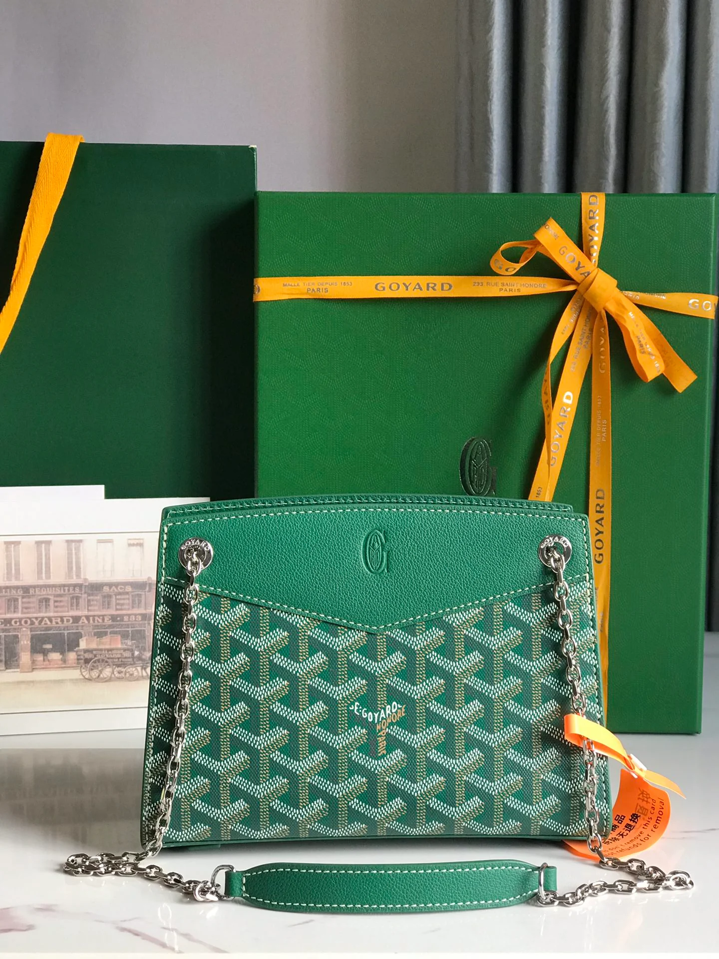 Кожаная сумка Goyard Rouette на цепочке - Mimi - зеленая