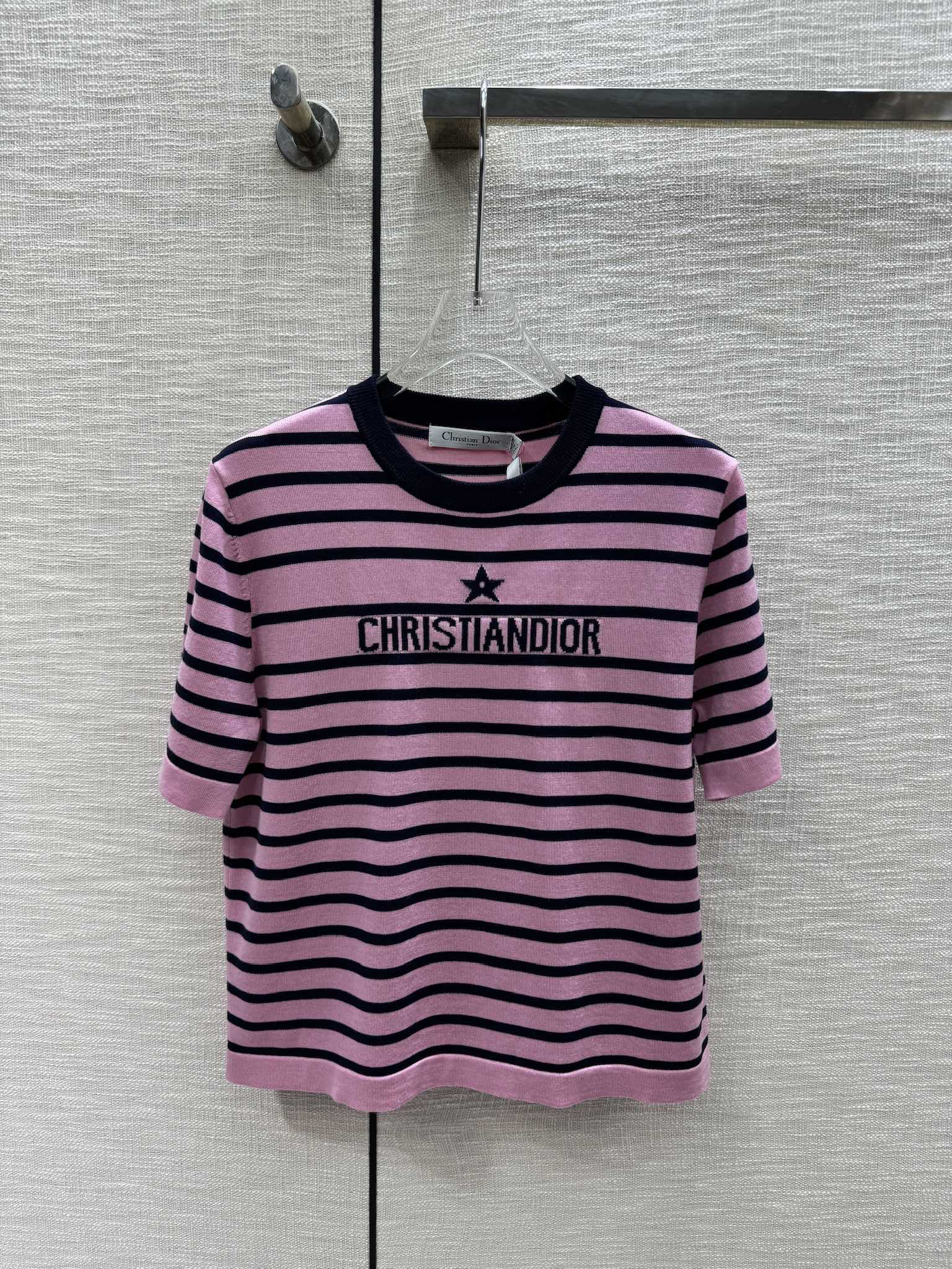 Вязаный свитер Dior 2403 в темно-синюю полоску