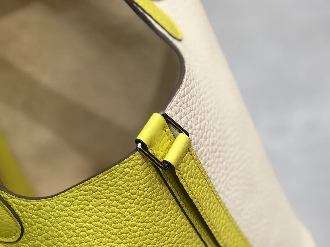Hermes Picotin 18 - Лимонно-желтый и кремово-белый - Серебряная пряжка