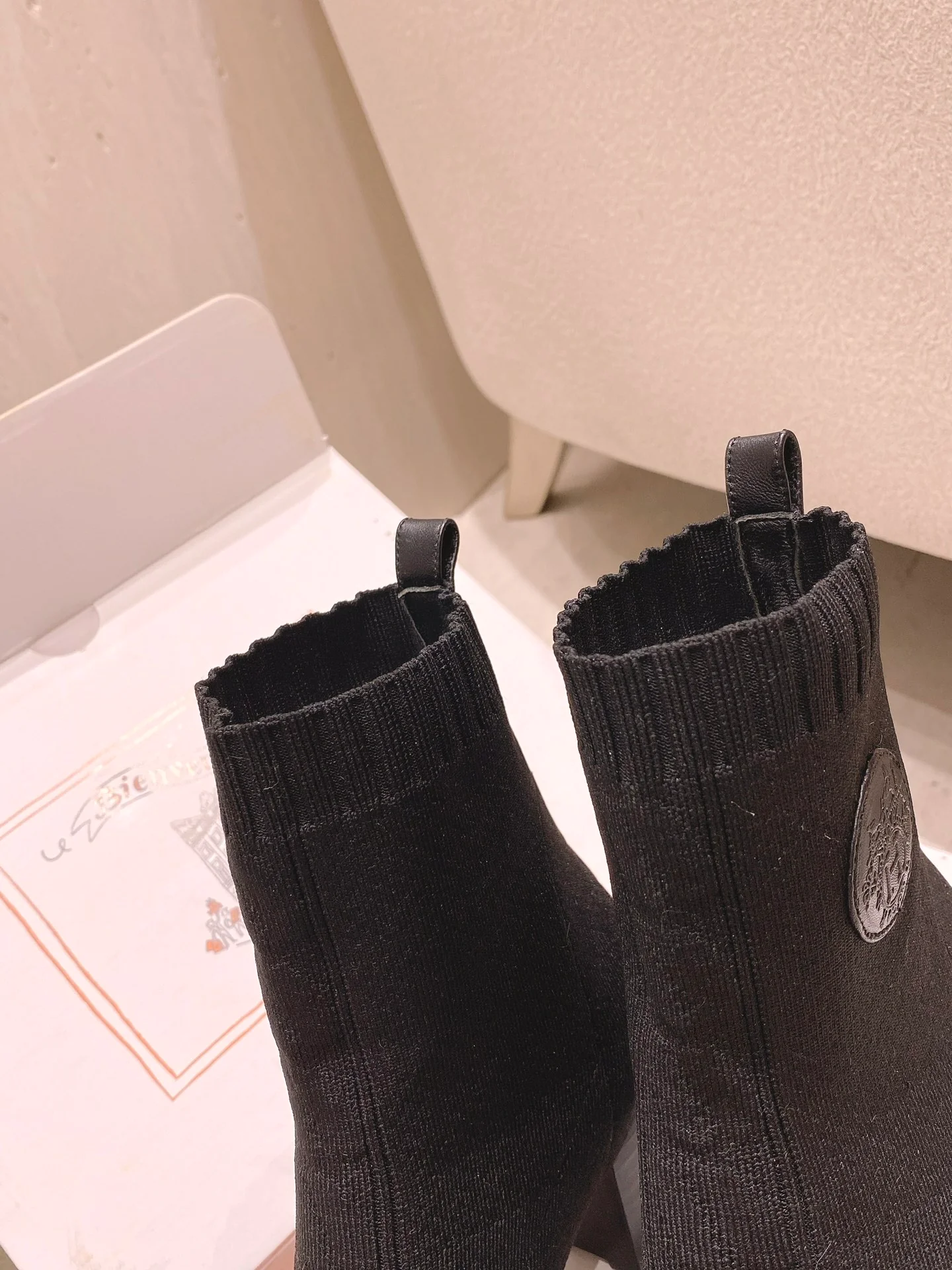 Ботинки-носки Hermes на толстом каблуке - черные