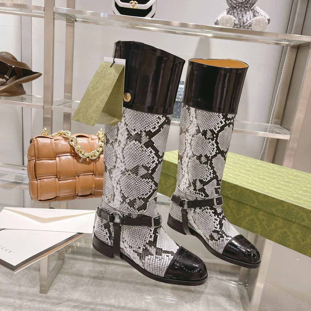 Gucci 2022 Street Buckle Retro Long Boots Equestrian Boots