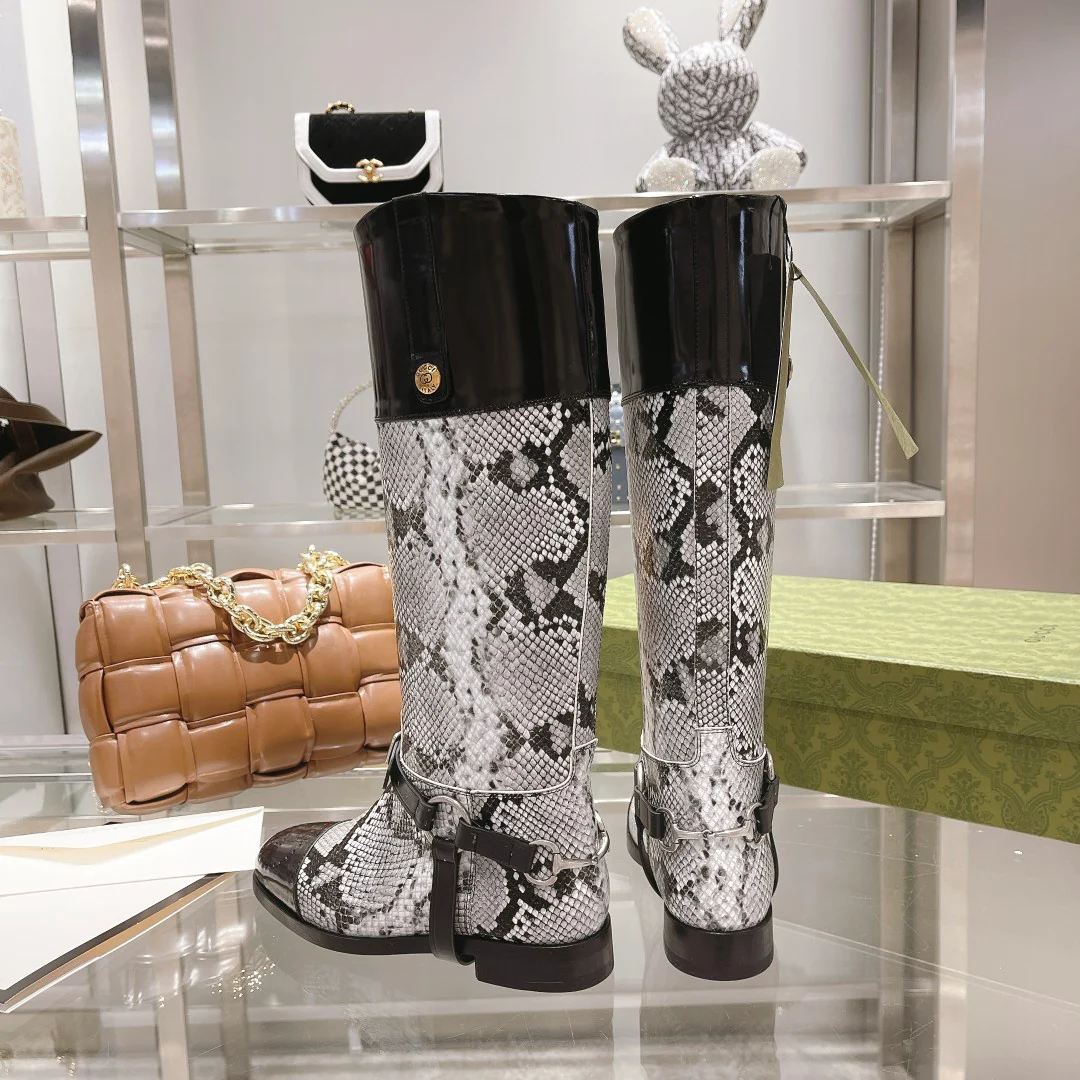 Gucci 2022 Street Buckle Retro Long Boots Equestrian Boots