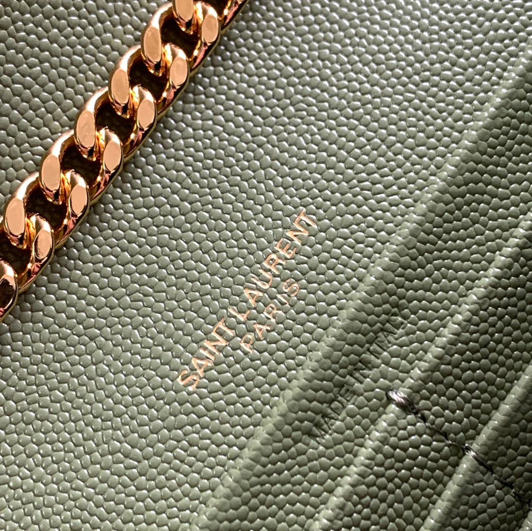 YSL Monogram Caviar WOC Avocado Green Gold Buckle 22cm 1