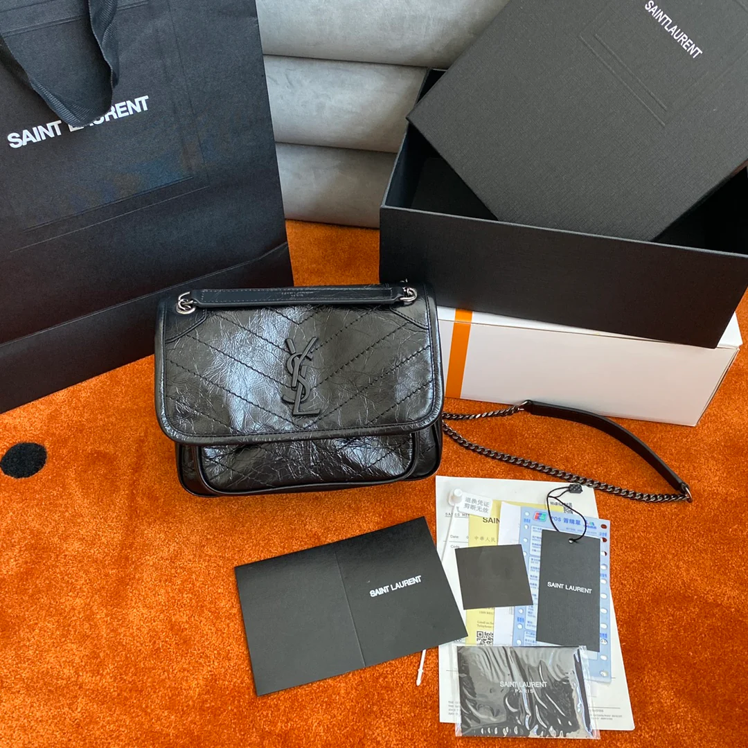 Сумка YSL Small Niki из кожи с черной пряжкой и промасленной кожей, с D-образным кольцом - 1 шт.