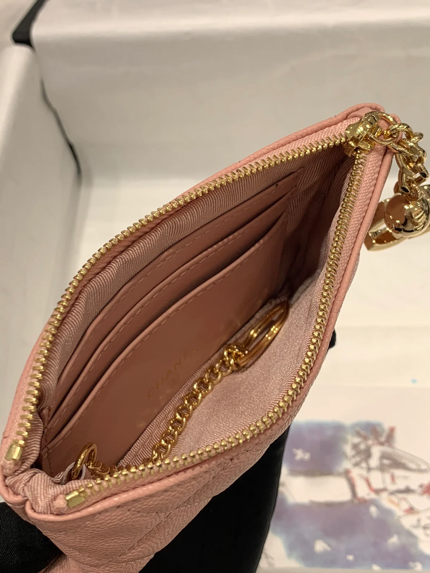 Chanel-经典双C 粉色拉链零钱包/钥匙包