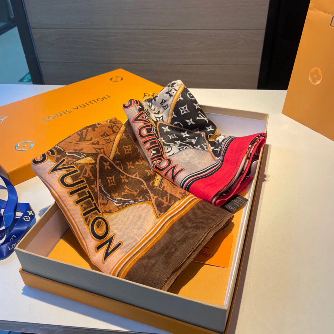 Шарф с монограммой LV, 110-200 см, 100% высококачественный кашемир, красный.