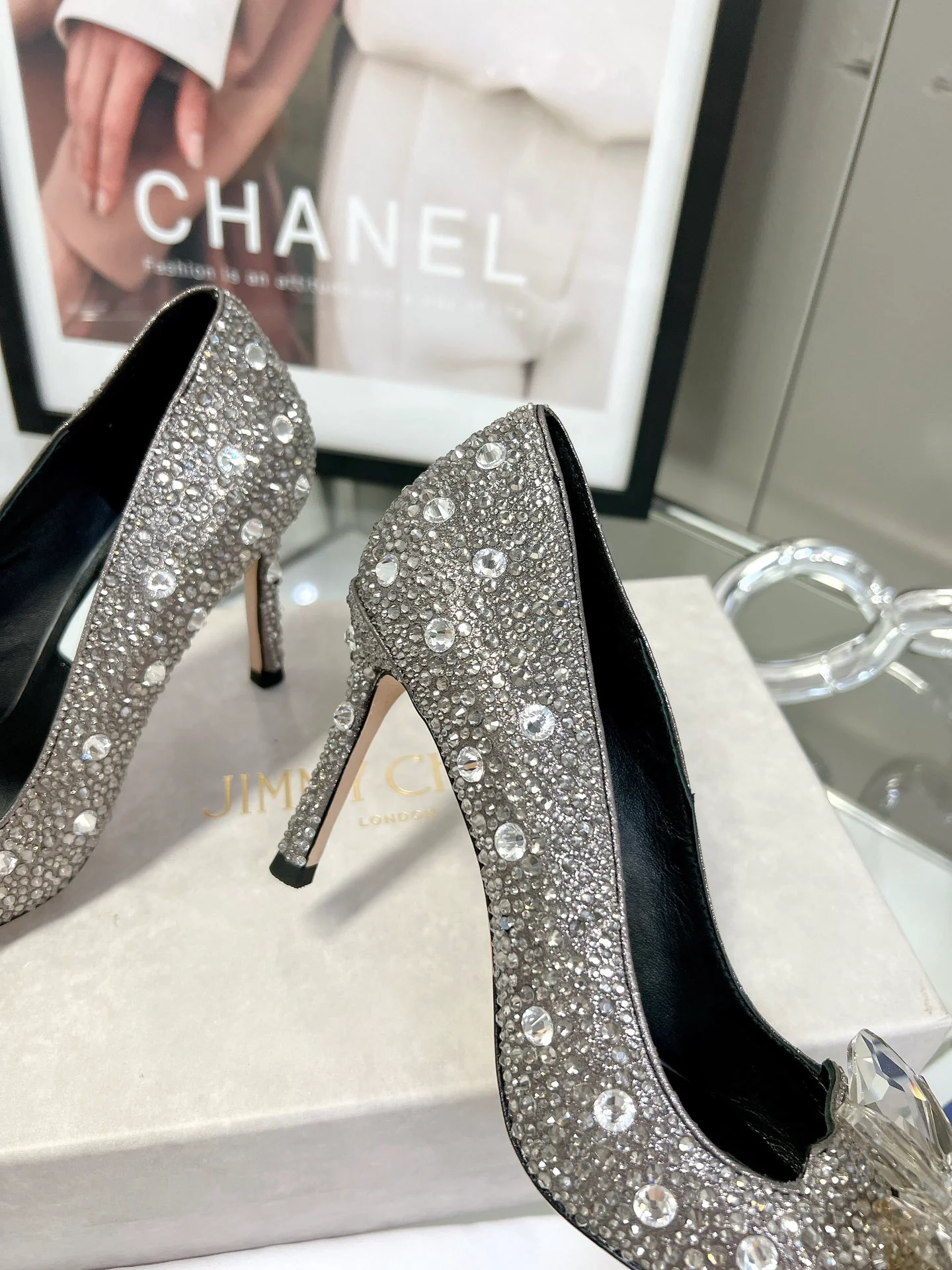 Свадебные туфли Jimmy Crystal - на высоком каблуке - серо-черные