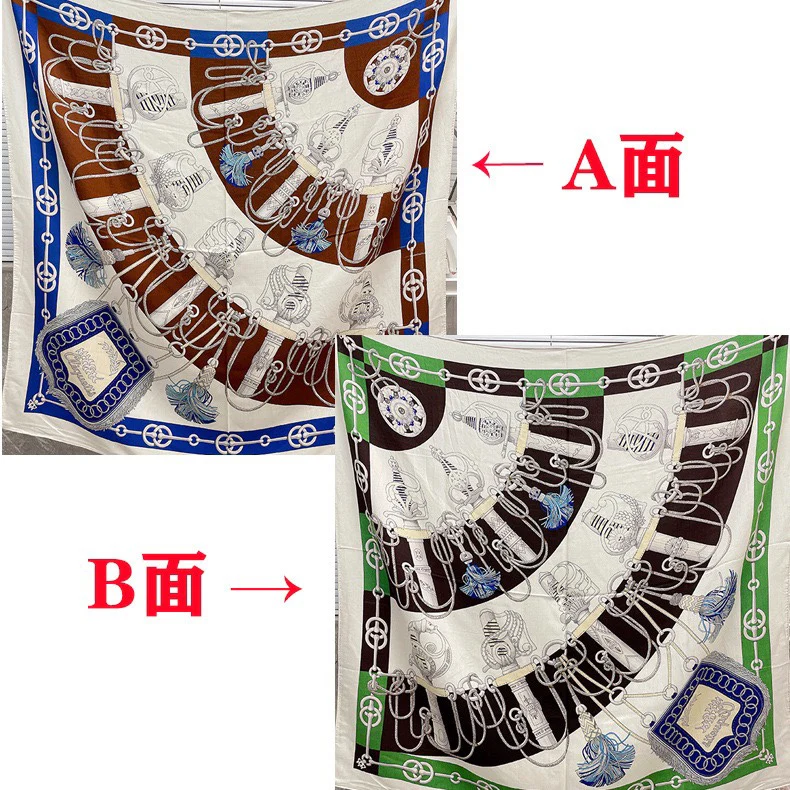 Большой двусторонний шарф Hermes - 136 см - 30 - Шелк 70 - Шерсть - 1