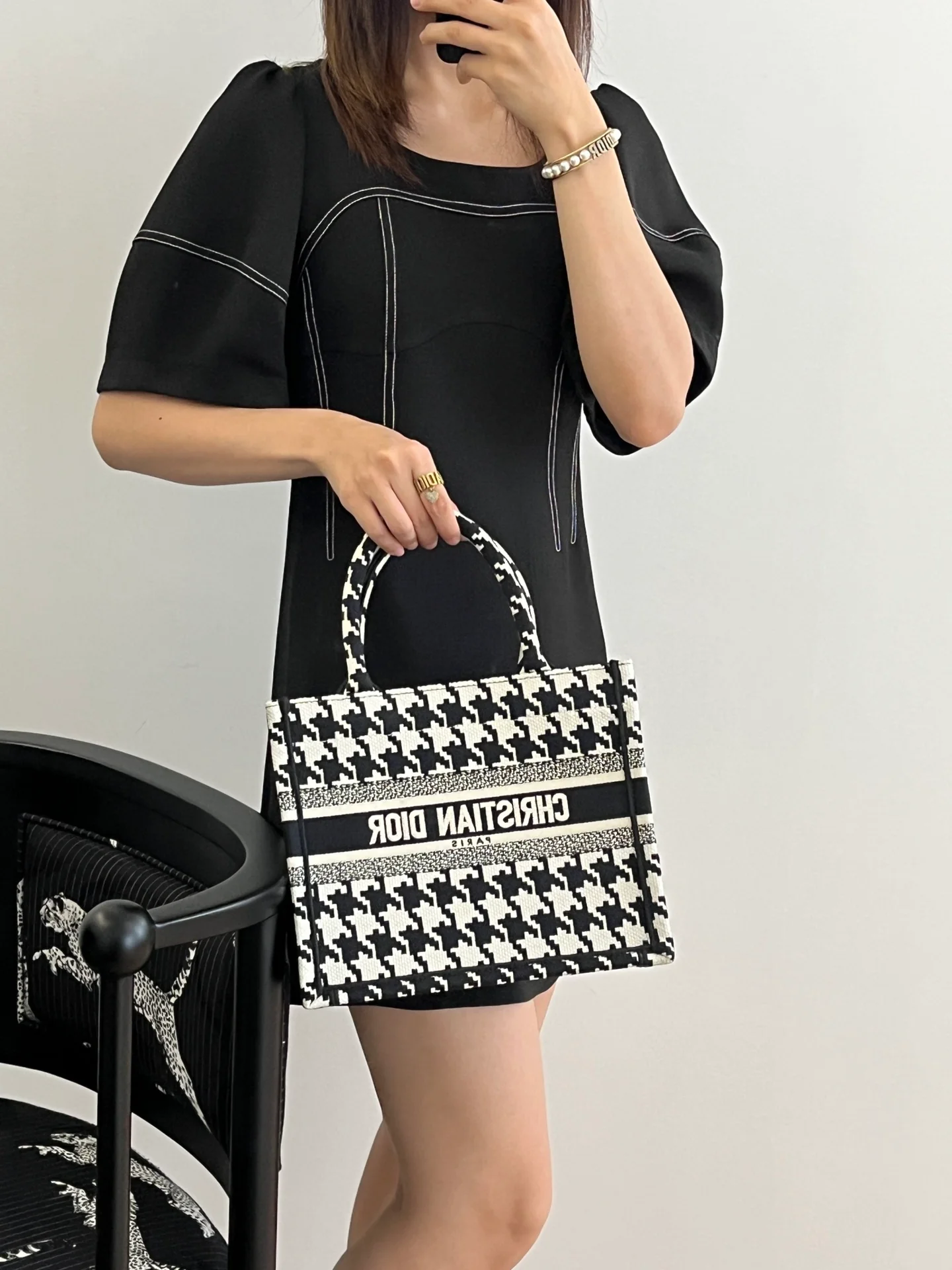 Dior - Новинка - Сумка-тоут - Черно-белая клетка ?гусиная лапка? - Маленькая