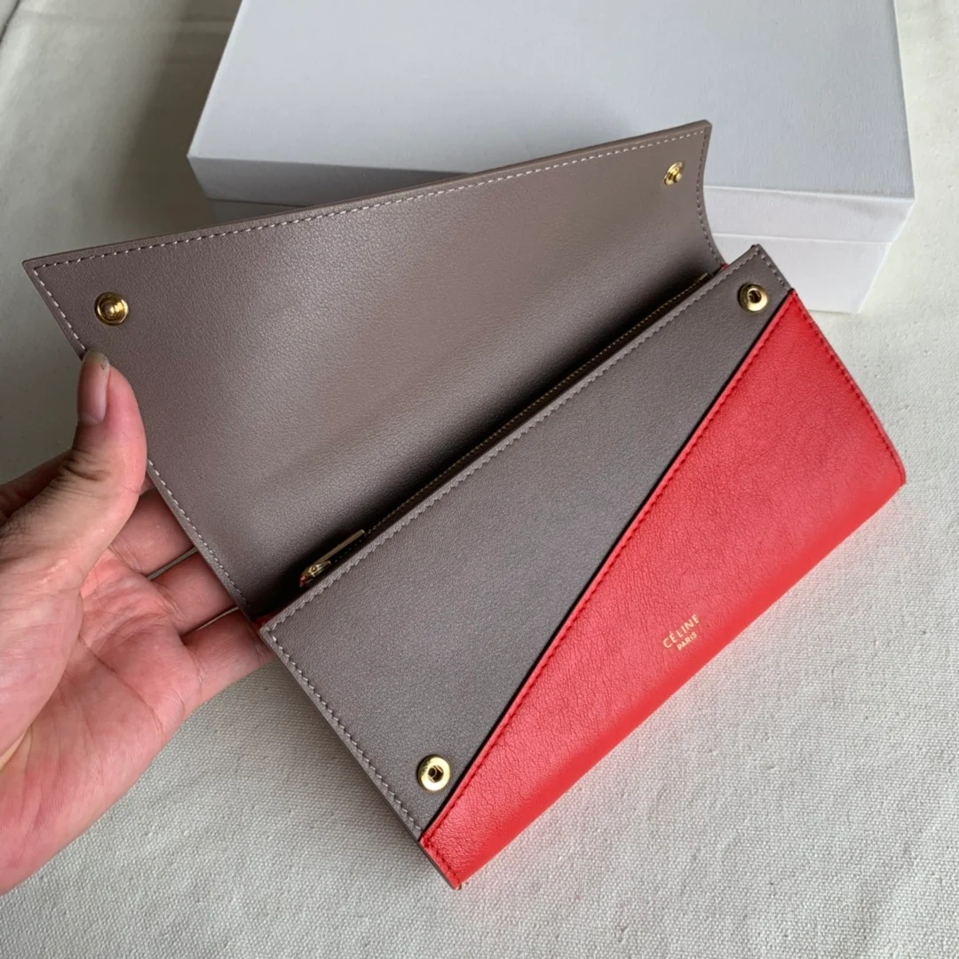 Кошелек-портмоне Celine — абрикосово-серый и красный