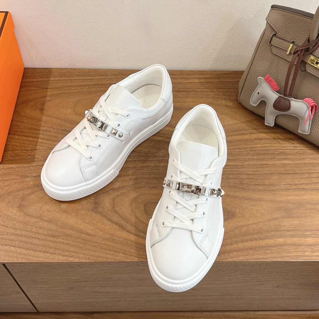 Hermes - Простые шнурки с пряжкой - Низкие кеды - Белые