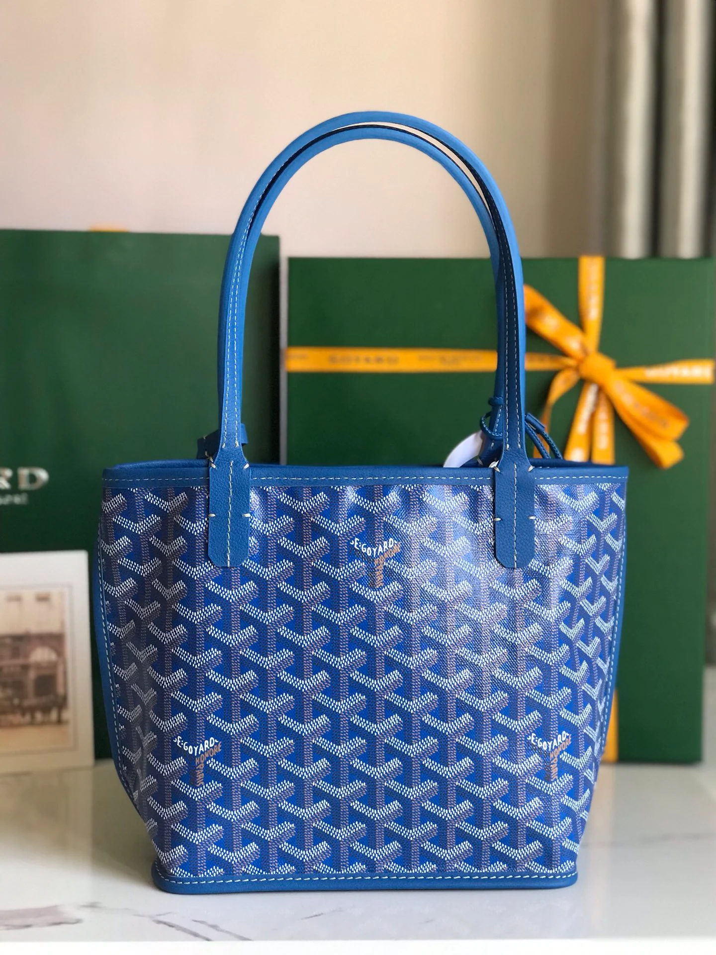 Двусторонняя сумка Goyard из телячьей кожи с узором - синяя