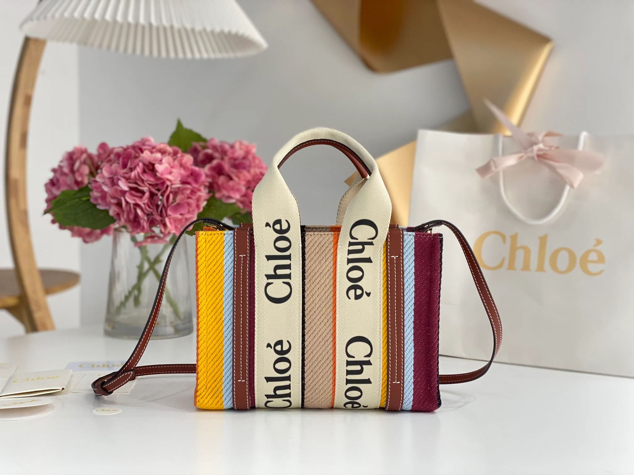 Сумка-тоут Chloe Woody — Радужная цветовая гамма — Маленький размер