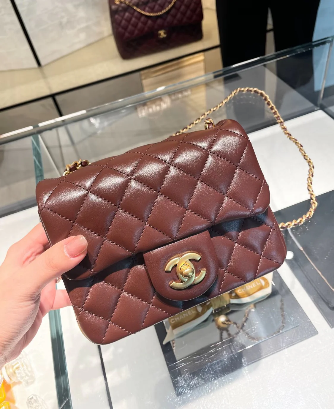 Chanel 24k CF Gold Ball Square Fat Man - Reddish Brown