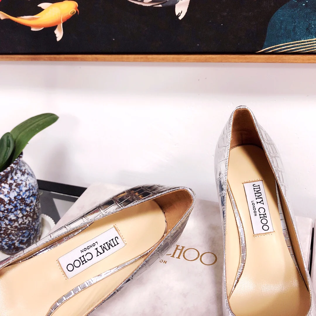 Jimmy - Туфли на высоком каблуке необычной формы - Узор под камень - Серебристые