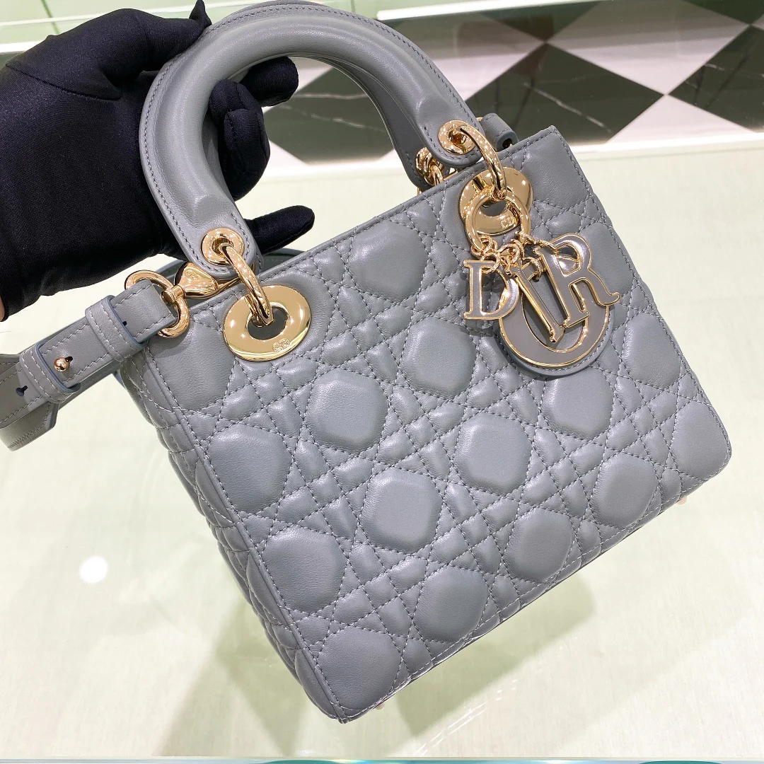 Сумка Dior Lady, четыре отделения, серая.