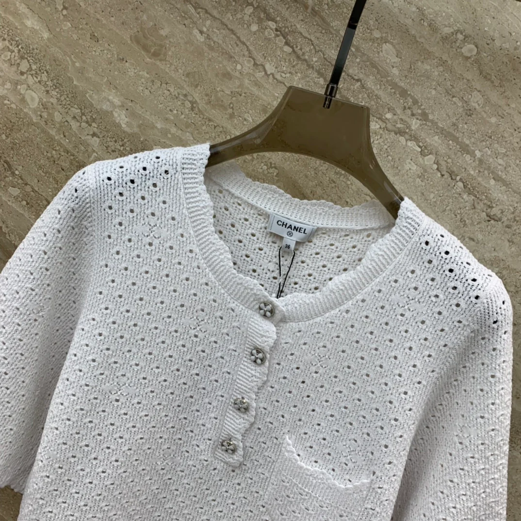 Chanel 2403 - Ажурный вязаный топ - Белый