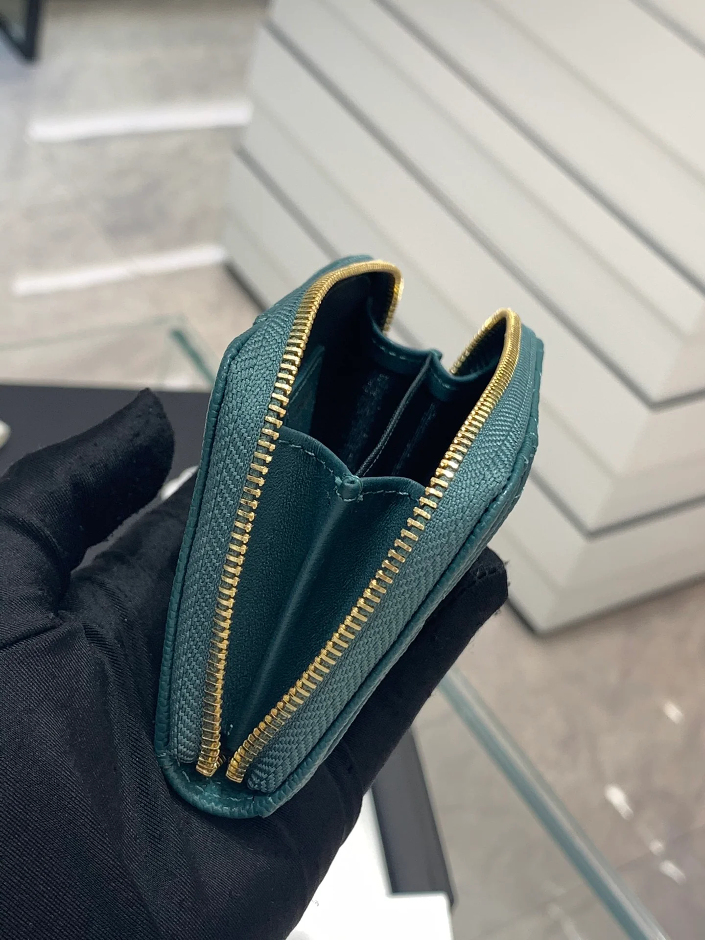 Chanel-菱格纹拉链卡包钱包 湖水绿