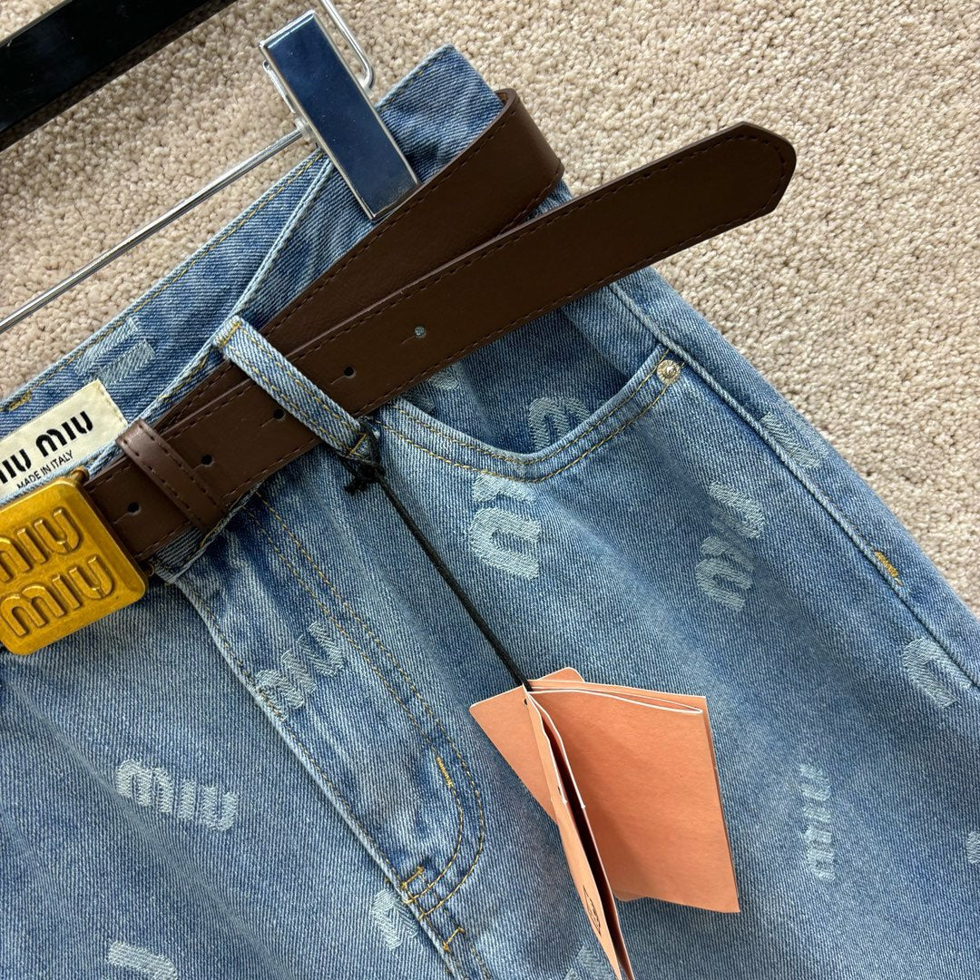 Miu Miu 2404 - Джинсы прямого кроя с поясом