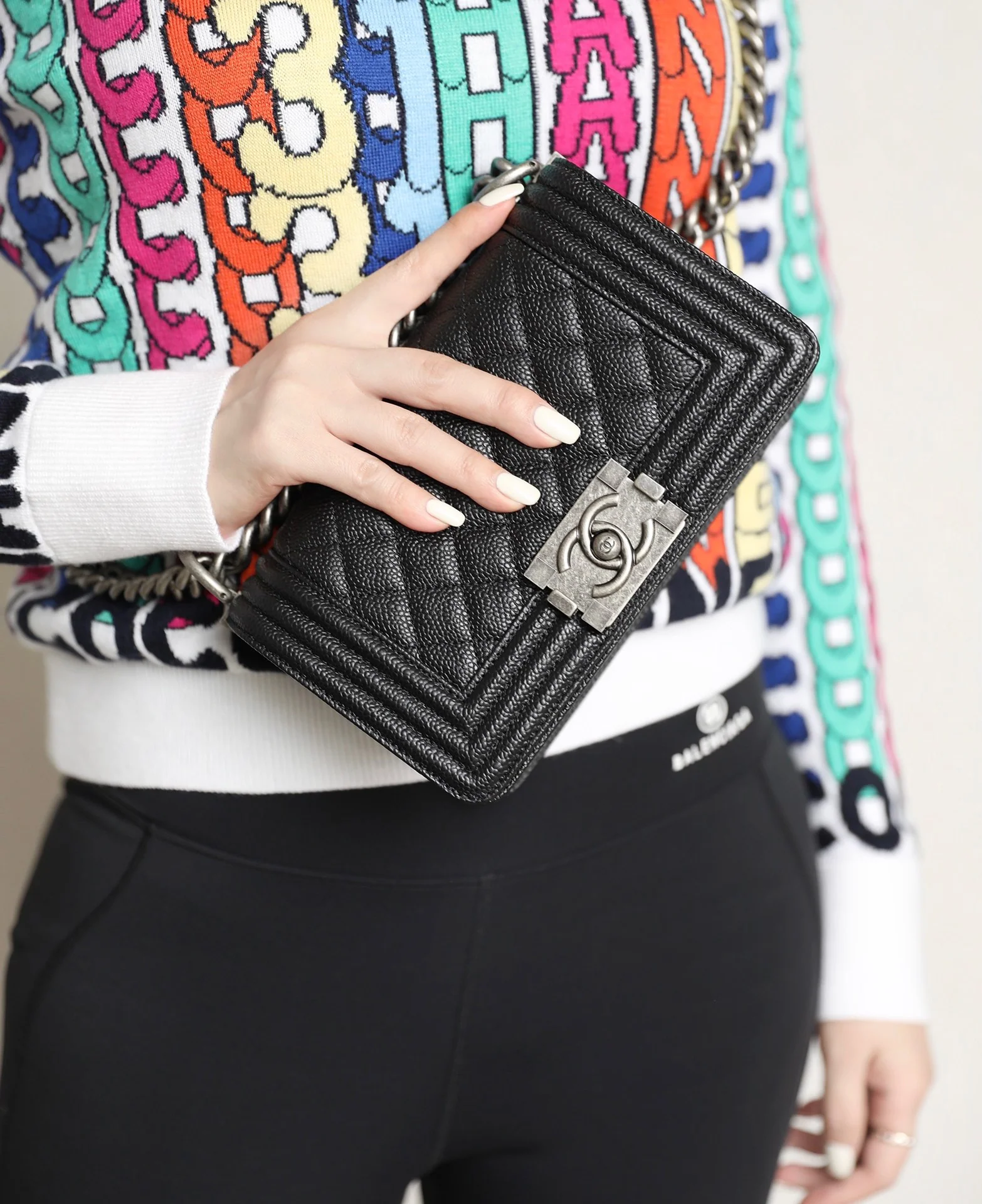 Chanel Le Boy Crystal Diamond Pattern Caviar - Medium - Black Silver