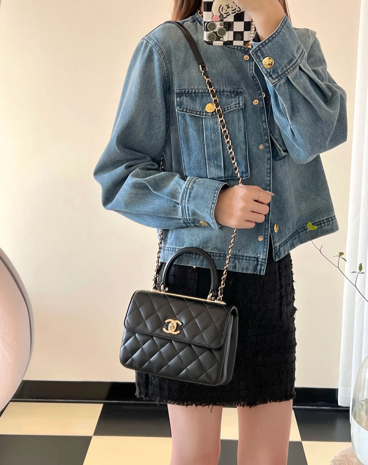 Трехслойная сумка Chanel - маленькая - черная - фурнитура из светлого золота