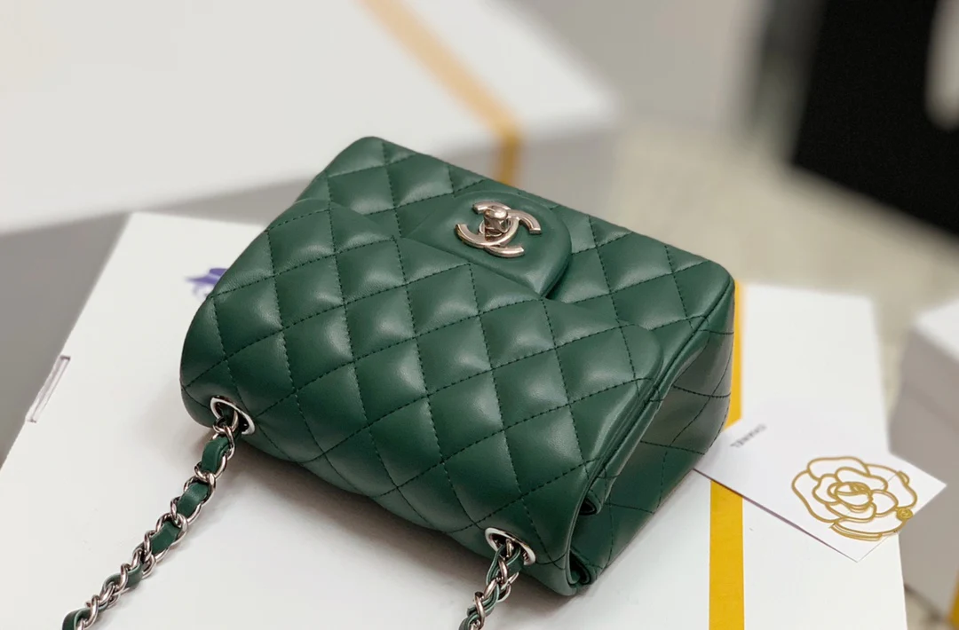 Chanel - Квадратный толстяк - Зеленая с серебряной пряжкой - 17 см