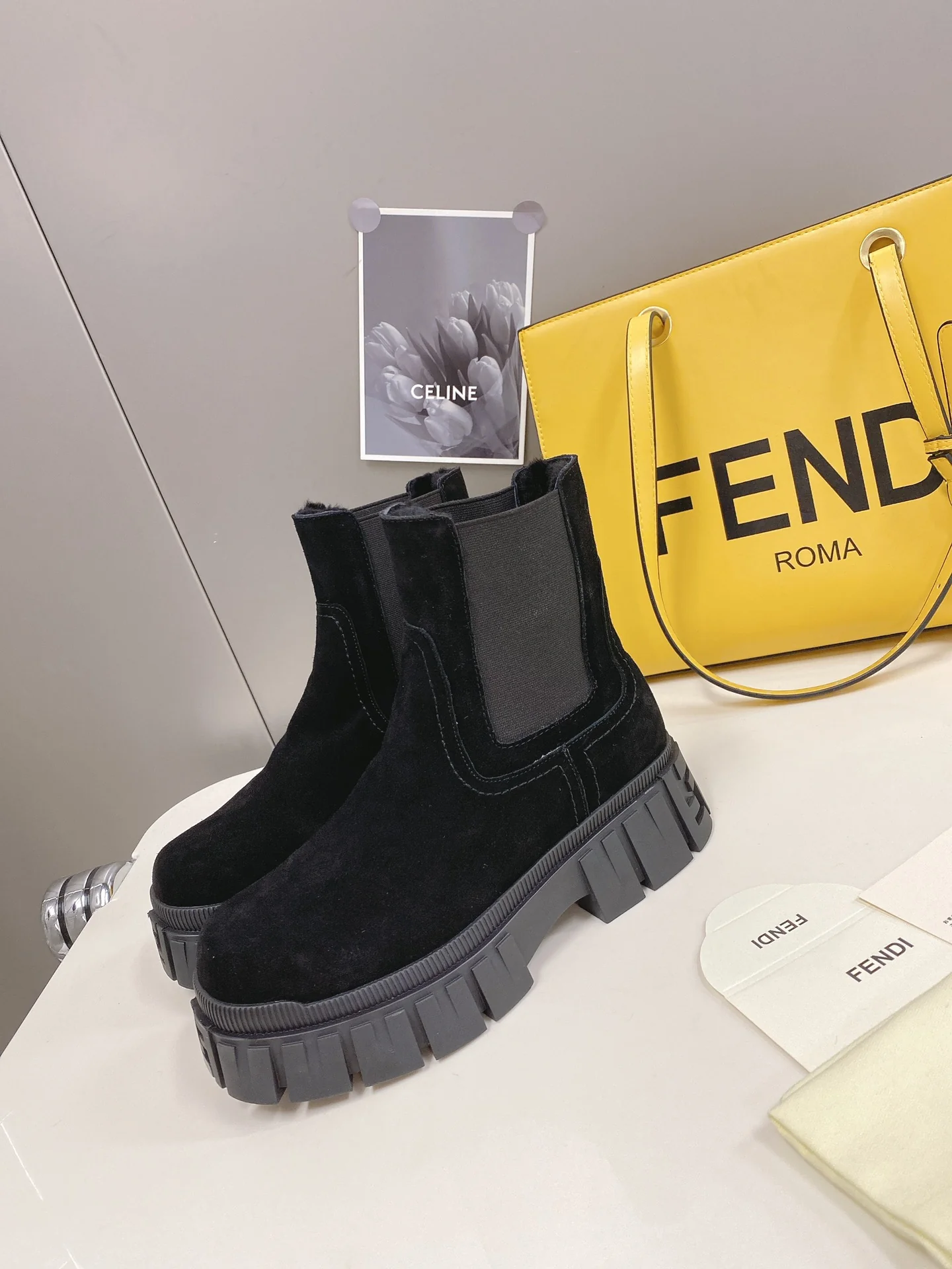 Fendi - Ботинки челси на платформе - Замшевые