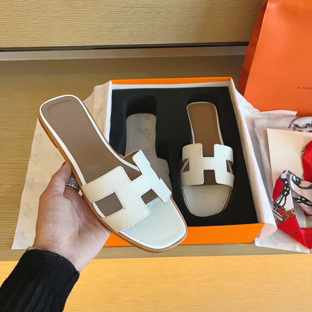 Тапочки Hermes-h на плоской подошве - серия с принтом пальм - 3