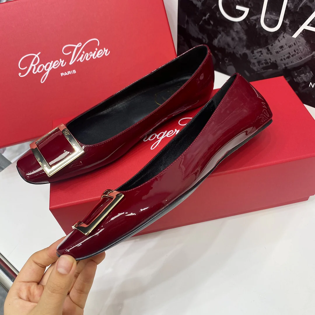 RV-Плоские туфли с квадратным носком, винно-красного цвета