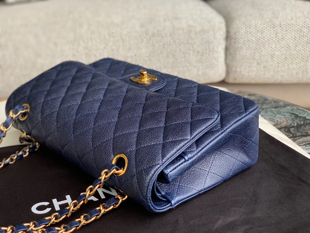 Сумка Chanel CF весна/лето 2019 — темно-синяя — 25 см