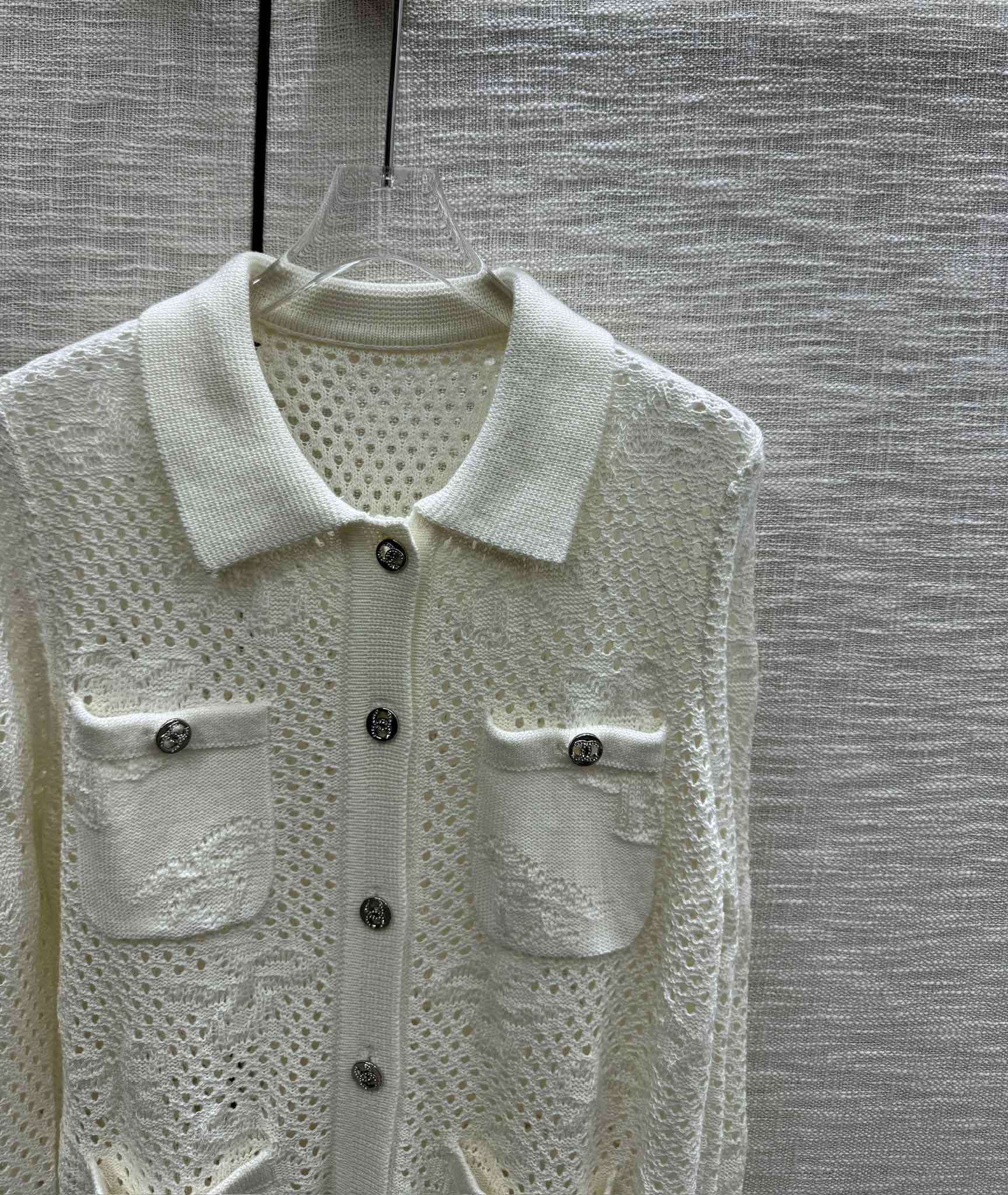 Chanel - 2403-24 Новейший элегантный вязаный комплект ранней весны с ажурным узором - Абрикосовый