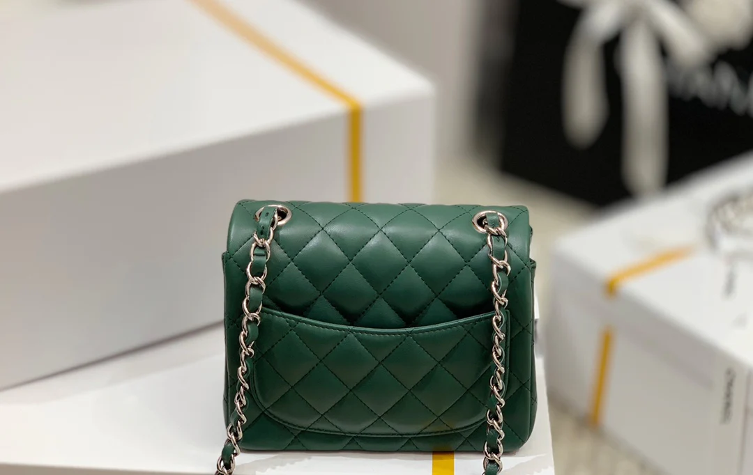 Chanel - Квадратный толстяк - Зеленая с серебряной пряжкой - 17 см