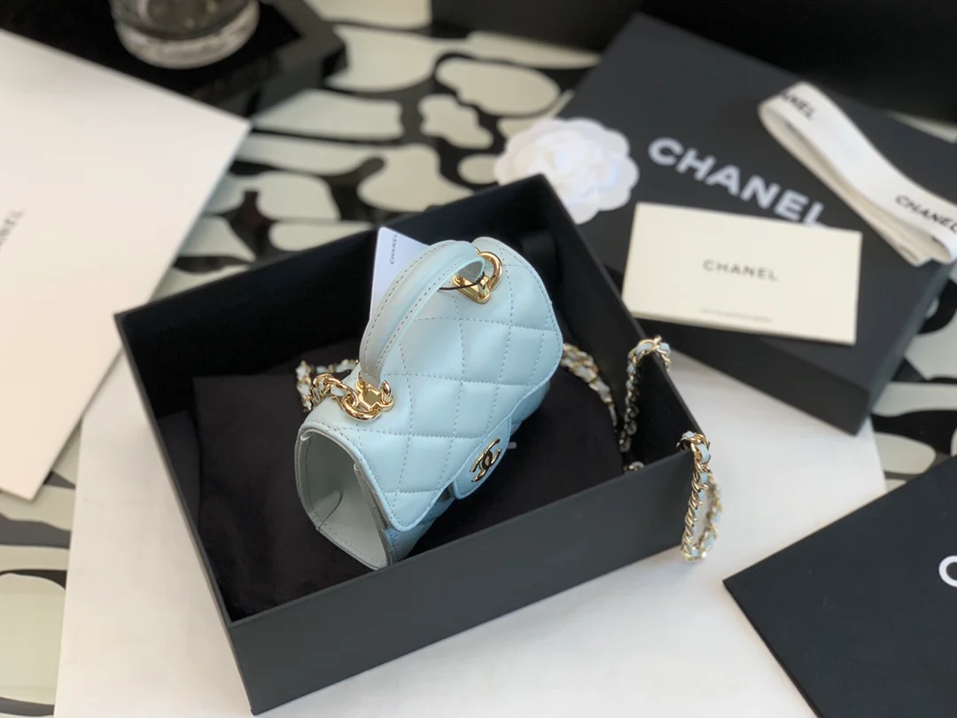 Мини-сумочка Chanel в виде коробки с ручкой - синяя