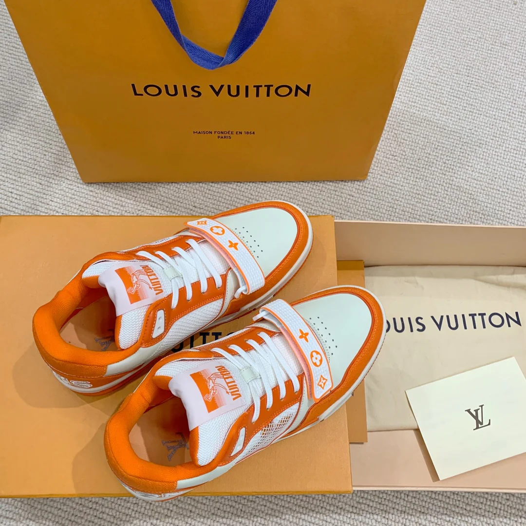 Кроссовки LV Trainer Series - Джинсовые на липучках - Спортивная обувь - Унисекс - Оранжевые