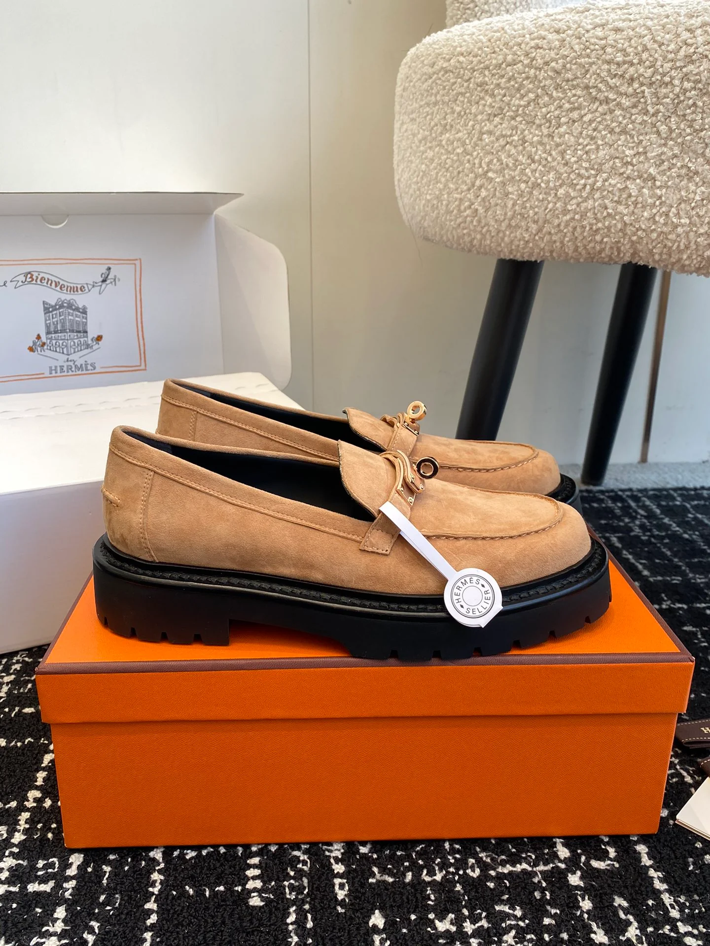 Лоферы Hermes Kelly Buckle 2024 — коричневые