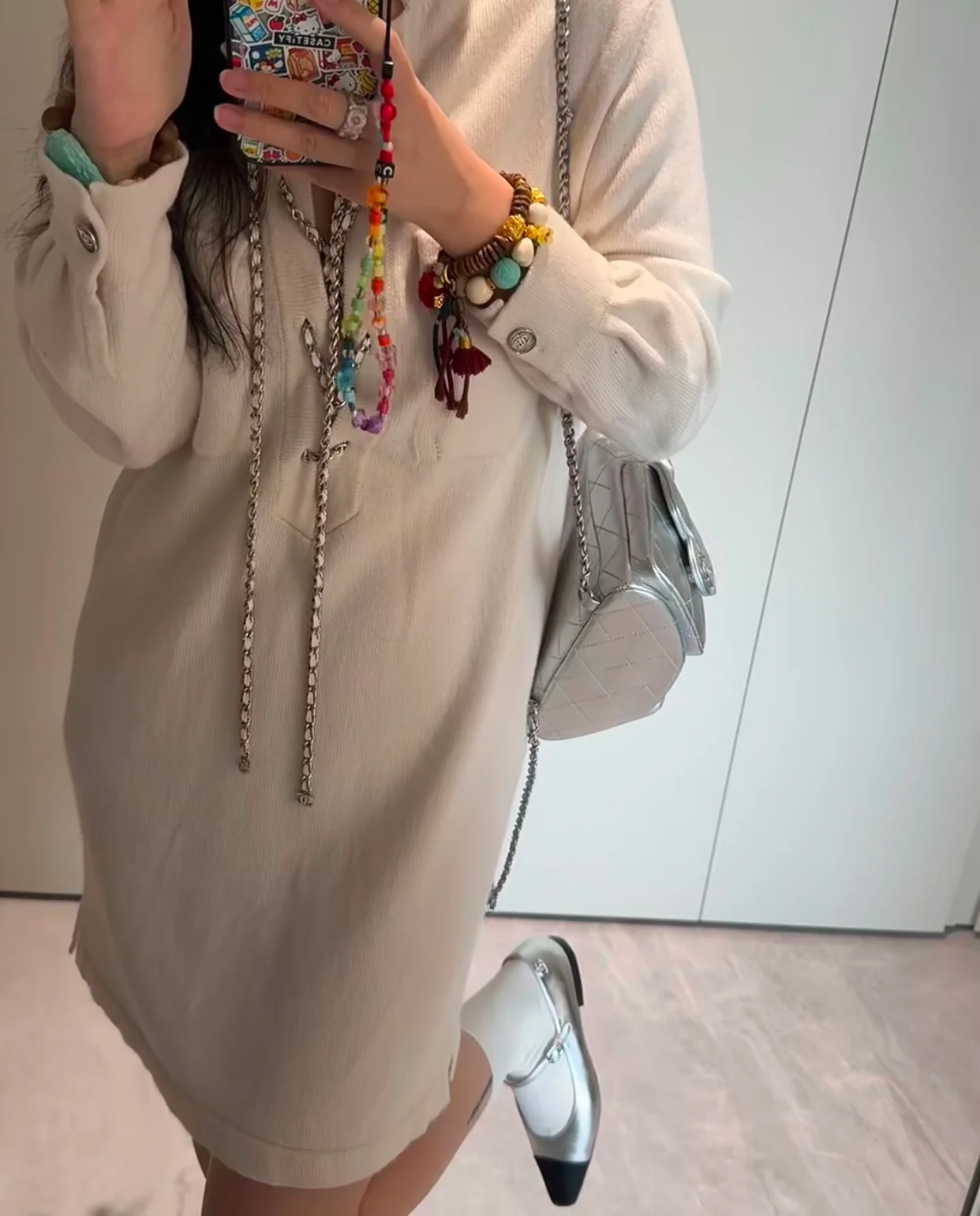 Рюкзак Chanel 25c на завязках - серебристый